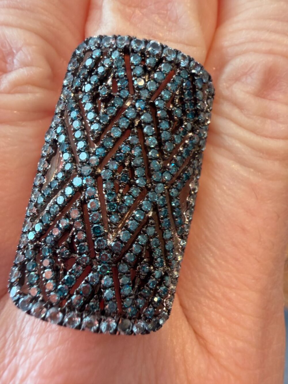 Rarities Carol Brodie Art Deco Tattoo Ring Blue Diamond Sterling Silver